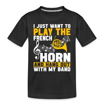 Horn Blechblasinstrument - Kinder Premium Bio T-Shirt - Schwarz - Vorne