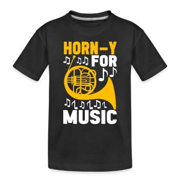 Horn Blechblasinstrument - Kinder Premium Bio T-Shirt - Schwarz - Vorne