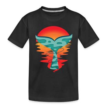 Ocean Sunset Fish Greeting Shark Fin Ahoy - Kids' Premium Organic T-Shirt - black - Front