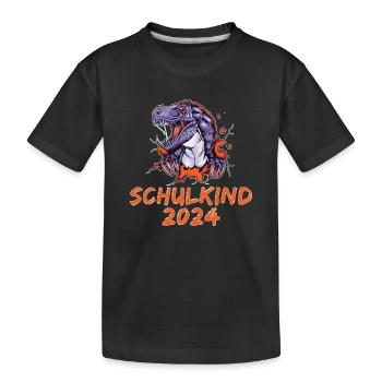 Schulkind 2024 T Rex - Kinder Premium Bio T-Shirt - Schwarz - Vorne