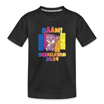 Bääm Schulkind 2024 Drache - Kinder Premium Bio T-Shirt - Schwarz - Vorne