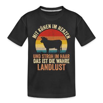 Kuh Bauer Bauernhof Kuhbauer Kühe - Kinder Premium Bio T-Shirt - Schwarz - Vorne