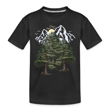 Wilderness, Mountains, Nature, Forest, Pines, Firs, Trees - Kids' Premium Organic T-Shirt - black - Front