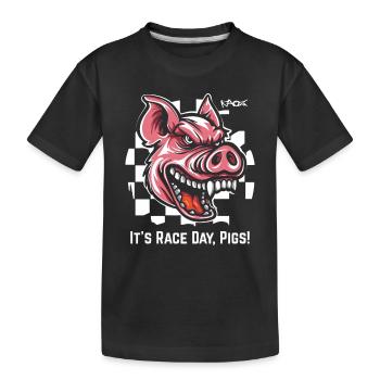 Immer bereit für Rennen, Zielflaggen Schwein - Kinder Premium Bio T-Shirt - Schwarz - Vorne