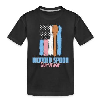 Wooden Spoon Survivor USA Flagge Holzlöffel - Kinder Premium Bio T-Shirt - Schwarz - Vorne