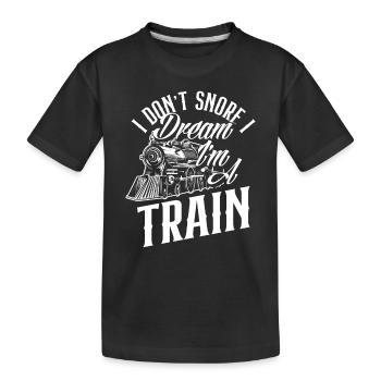 Train Lover Trains Snoring - Kids' Premium Organic T-Shirt - black - Front