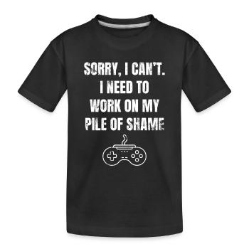 Arbeite An Meinem Pile Of Shame Lustiger Gamer - Kinder Premium Bio T-Shirt - Schwarz - Vorne