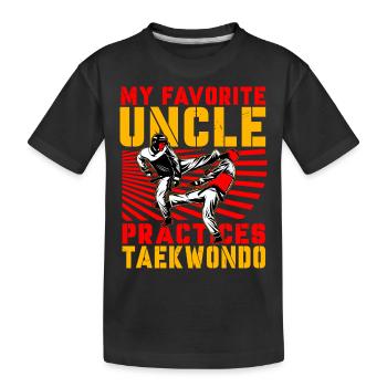 Mein Lieblingsonkel trainiert Taekwondo - Kinder Premium Bio T-Shirt - Schwarz - Vorne