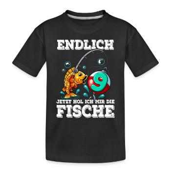 9 Birthday Angler Fishing - Kids' Premium Organic T-Shirt - black - Front