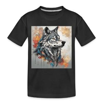 Loup avec fond de taches de couleur. - T-shirt bio Premium Enfant - noir - Devant
