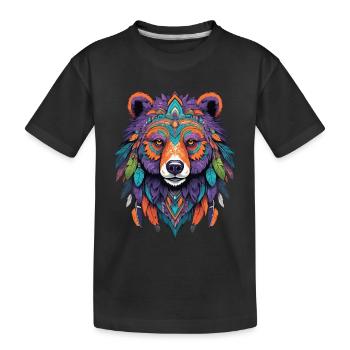 Spirit Bär Mandala Federn Esoterik Design - Kinder Premium Bio T-Shirt - Schwarz - Vorne
