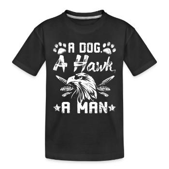 Chasse : Un chien, un faucon, un fauconnier, un fauconnier - T-shirt bio Premium Enfant - noir - Devant