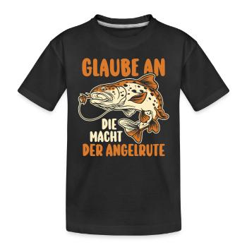 Angler Fischen Angelrute Angeln - Kinder Premium Bio T-Shirt - Schwarz - Vorne
