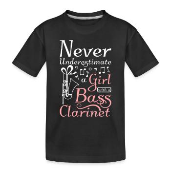 Never underestimate a girl with a bass clarinet - Kinder Premium Bio T-Shirt - Schwarz - Vorne