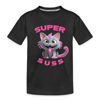 Super süss Katze Monster mit langer Zunge - Kinder Premium Bio T-Shirt - Schwarz - Vorne