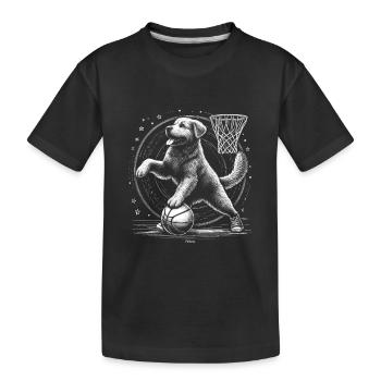 BASKETBALL BEI NACHT MIT HUND GOLDEN RETRIEVER - Kinder Premium Bio T-Shirt - Schwarz - Vorne