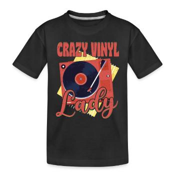 Crazy Vinyl Lady Vintage Fan Record - Kinder Premium Bio T-Shirt - Schwarz - Vorne