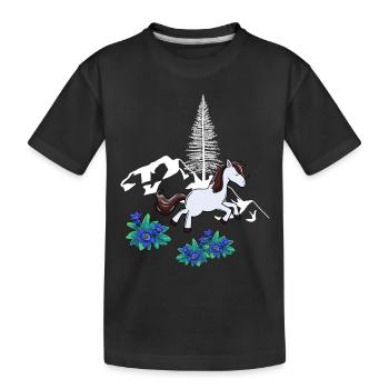 Horse, Nature, Mountains, Wild Horse, Pony - Kids' Premium Organic T-Shirt - black - Front