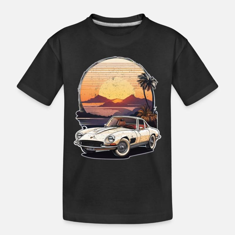 Oldtimer Sonnenuntergang - Kinder Premium Bio T-Shirt - Schwarz