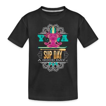 SUP paddleboarding Stand Up Paddle Axolots Yoga - Kinder Premium Bio T-Shirt - Schwarz - Vorne