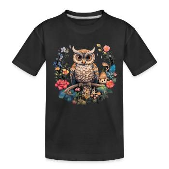Eule Cottagecore Vintage Geschenk - Kinder Premium Bio T-Shirt - Schwarz - Vorne