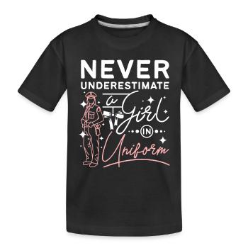Ne sous-estimez jamais une fille en uniforme - T-shirt bio Premium Enfant - noir - Devant