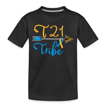 Down Syndrome Awareness Blue Yellow Ribbon T21 - Kids' Premium Organic T-Shirt - black - Front