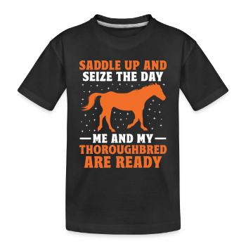Vollblut Pferderennen Reiten Reiterpferde - Kinder Premium Bio T-Shirt - Schwarz - Vorne
