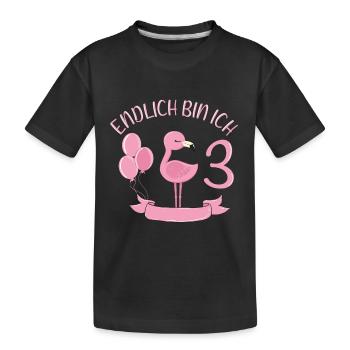 flamingo Geburtstagshirt Endlich 3 Jahre Mädchen - Kinder Premium Bio T-Shirt - Schwarz - Vorne