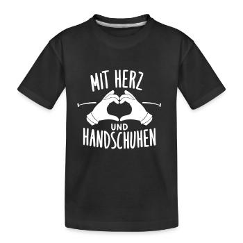 Mit Herz und Handschuh Design Pfleger - Kinder Premium Bio T-Shirt - Schwarz - Vorne