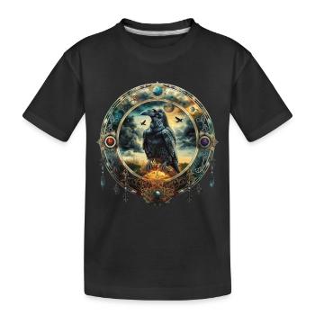 Mystischer Rabe, Emblem, Symbolik, Magie, Fantasie - Kinder Premium Bio T-Shirt - Schwarz - Vorne