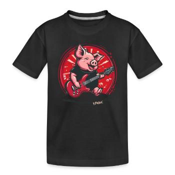 Music guitar and naughty pigs rock music - Kids' Premium Organic T-Shirt - black - Front