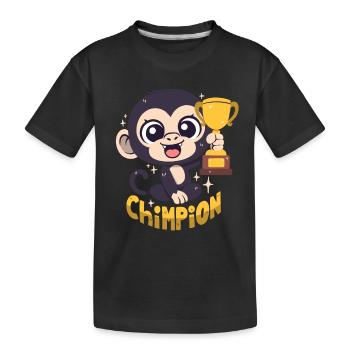 Schimpansen-Champion mit Pokal (Wortwitz) - Kinder Premium Bio T-Shirt - Schwarz - Vorne