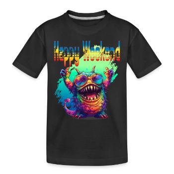 Happy Weekend. Monster, happiness, positive vibes, - Kids' Premium Organic T-Shirt - black - Front