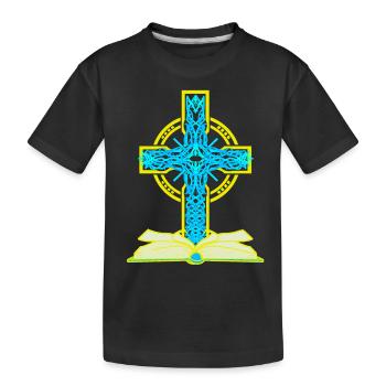 Kreuz Biebel Weltfrieden Frieden Jesus - Kinder Premium Bio T-Shirt - Schwarz - Vorne