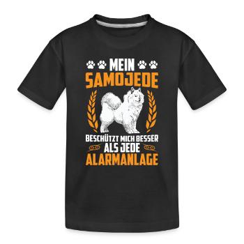 Samoyed protects me sled dog - Kids' Premium Organic T-Shirt - black - Front