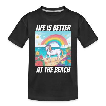 Life is better at the beach Unicorn - Kids' Premium Organic T-Shirt - black - Front