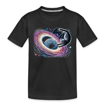 Katze Astronaut Astronomie Äußeres Sonnensystem - Kinder Premium Bio T-Shirt - Schwarz - Vorne