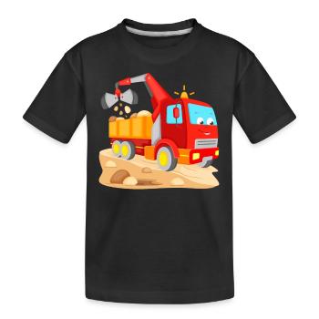 Truck Excavator Truck with Excavator Bucket - Kids' Premium Organic T-Shirt - black - Front