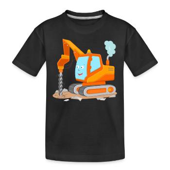 Bagger mit Bohrer für Kinder Baufahrzeuge - Kinder Premium Bio T-Shirt - Schwarz - Vorne