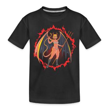 Teufelsmädchen mit riesigen Flügeln und Mistgabel - Kinder Premium Bio T-Shirt - Schwarz - Vorne