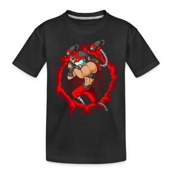 Der Cyborg mit einem Halbtonfeuer-Hintergrund - Kinder Premium Bio T-Shirt - Schwarz - Vorne
