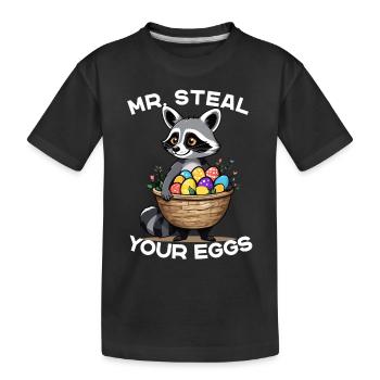 Lustiges Waschbär Ostereier Dieb Design - Kinder Premium Bio T-Shirt - Schwarz - Vorne