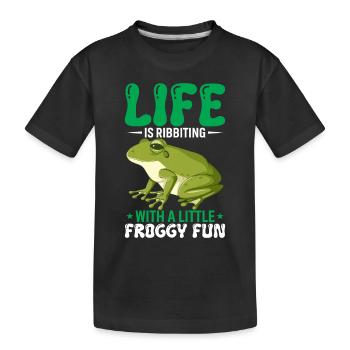 Life Is Ribbiting With A Little Froggy Fun - Kids' Premium Organic T-Shirt - black - Front