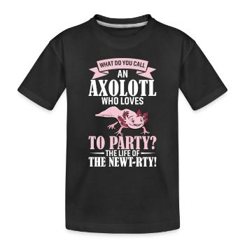 Wie nennt man einen Axolotl, der es liebt zu feiern? Heit - Kinder Premium Bio T-Shirt - Schwarz - Vorne