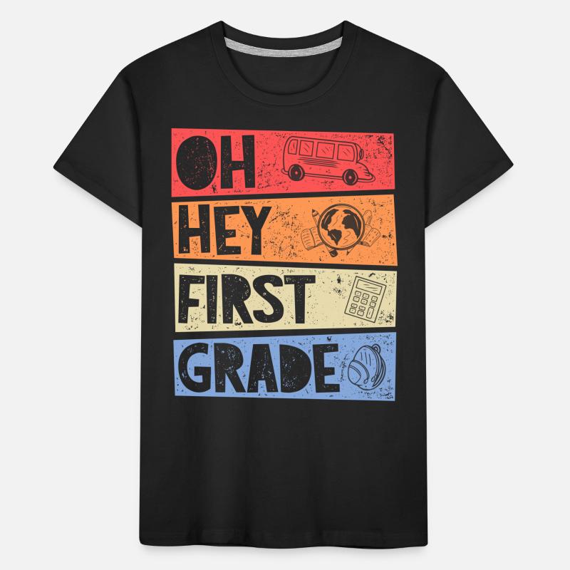 Oh Hey 1. Klasse Retro Einschulung Mädchen Junge Kinder Premium Bio T-Shirt