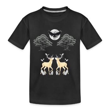 Nacht Himmel Natur Adler Wildnis Wildtiere Rehbock - Kinder Premium Bio T-Shirt - Schwarz - Vorne