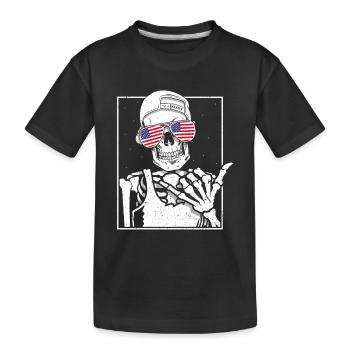 Skeleton US Flag Rock Hand Halloween Rock Music - Kinder Premium Bio T-Shirt - Schwarz - Vorne