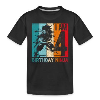Retro Ninja 4 Jahre Junge 4. Geburtstag Geschenk - Kinder Premium Bio T-Shirt - Schwarz - Vorne