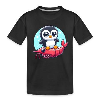 Pinguin reitet auf Shrimp - Kinder Premium Bio T-Shirt - Schwarz - Vorne
